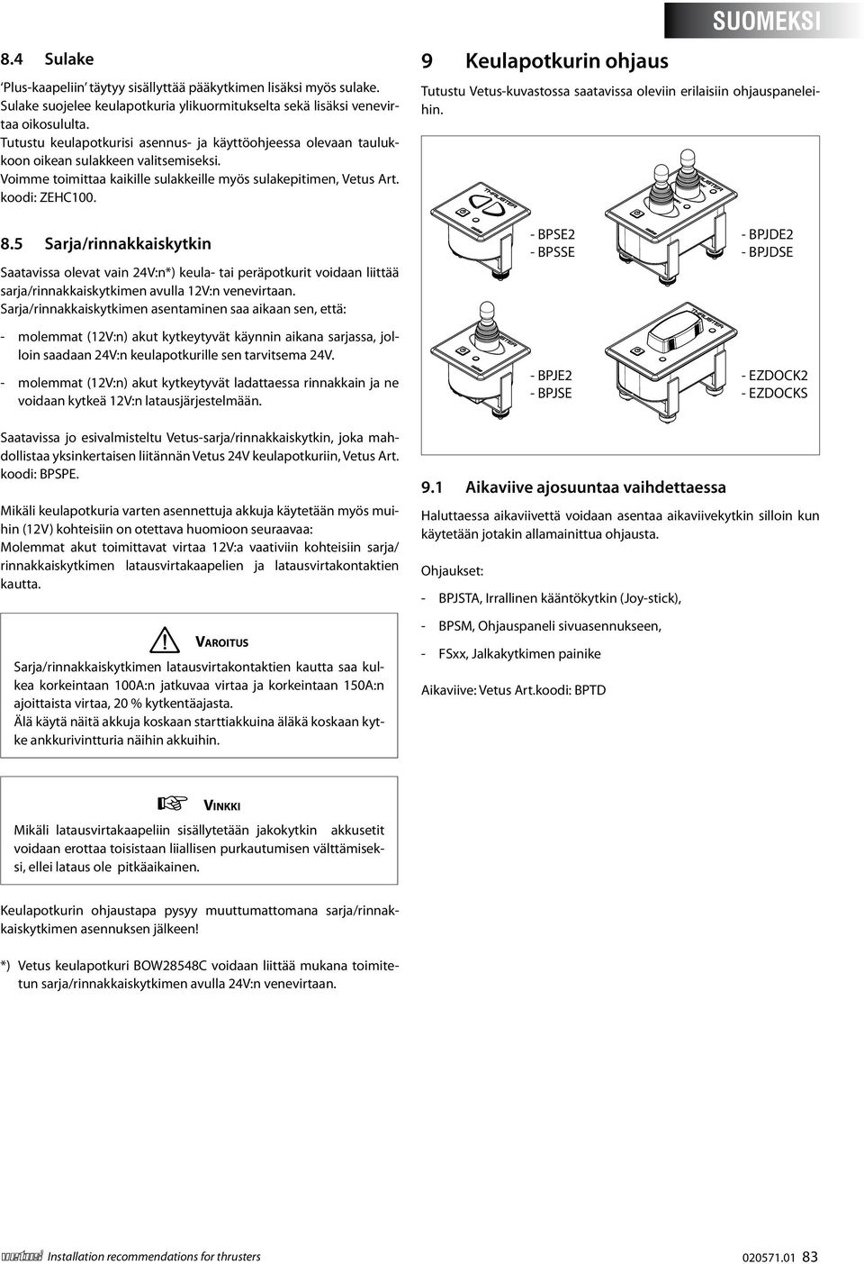 9 n ohjaus SUOMEKSI Tutustu Vetus-kuvastossa saatavissa oleviin erilaisiin ohjauspaneleihin. 8.