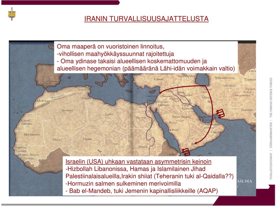 (USA) uhkaan vastataan asymmetrisin keinoin -Hizbollah Libanonissa, Hamas ja Islamilainen Jihad Palestiinalaisalueilla,Irakin