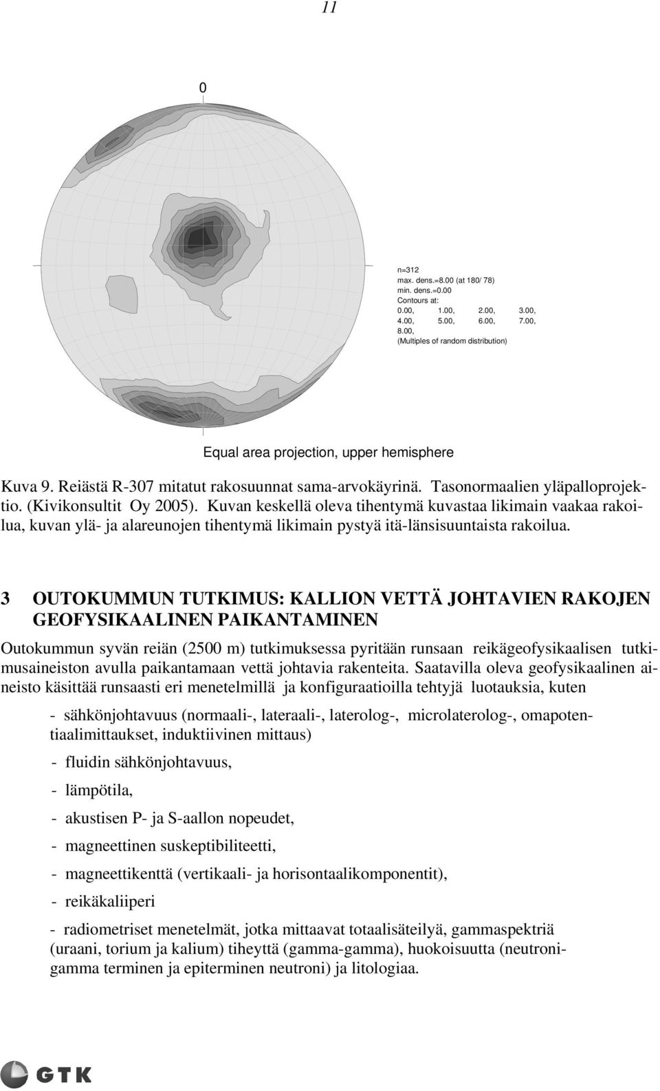 Kuvan keskellä oleva tihentymä kuvastaa likimain vaakaa rakoilua, kuvan ylä- ja alareunojen tihentymä likimain pystyä itä-länsisuuntaista rakoilua.