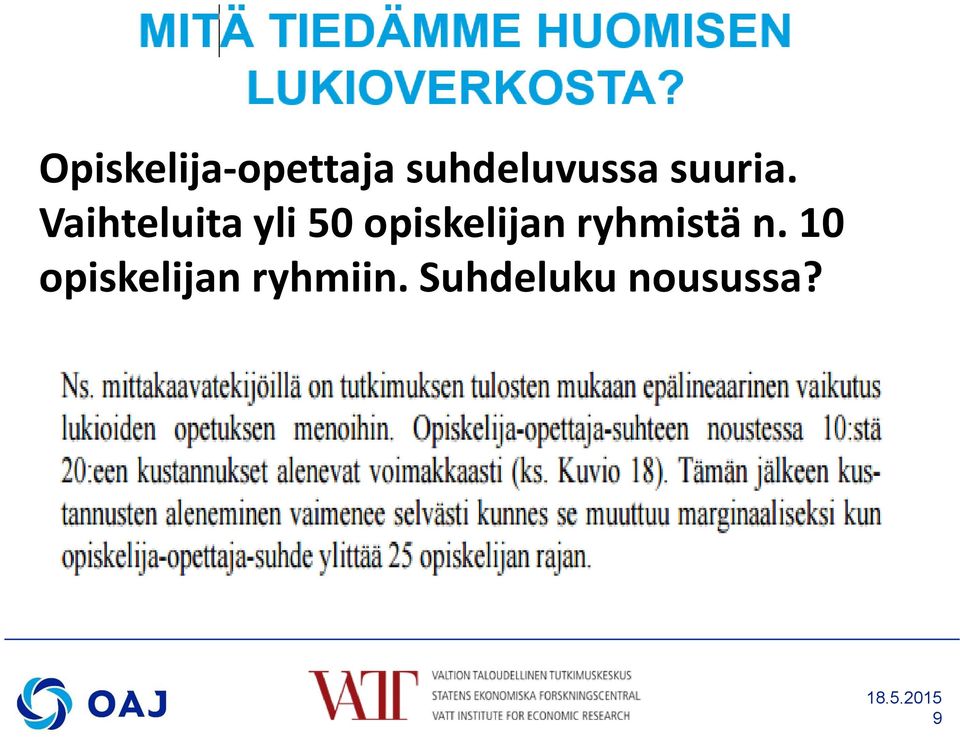 Vaihteluita yli 50 opiskelijan