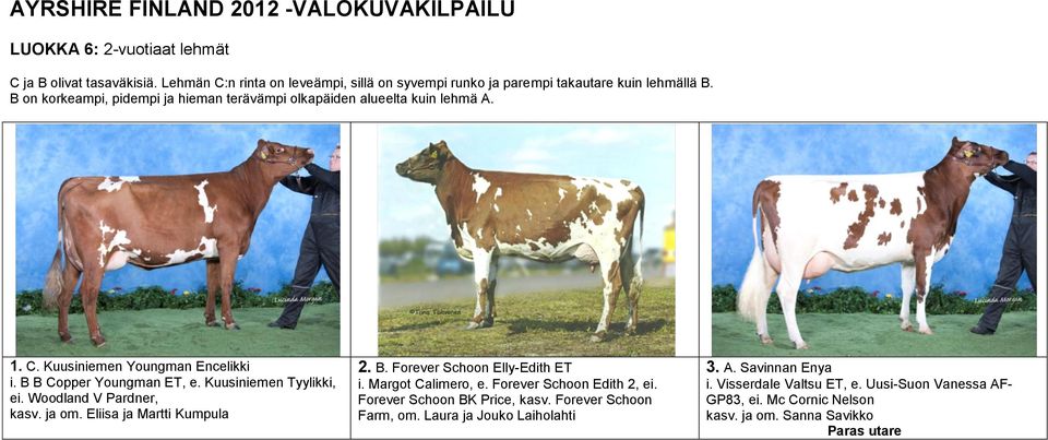 Woodland V Pardner, kasv. ja om. Eliisa ja Martti Kumpula 2. B. Forever Schoon Elly-Edith ET i. Margot Calimero, e. Forever Schoon Edith 2, ei.