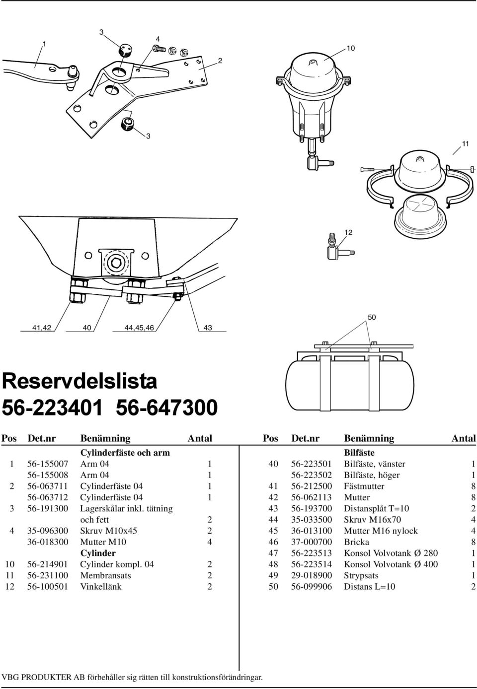 tätning och fett 2 4 35-096300 Skruv M10x45 2 36-018300 Mutter M10 4 Cylinder 10 56-214901 Cylinder kompl.