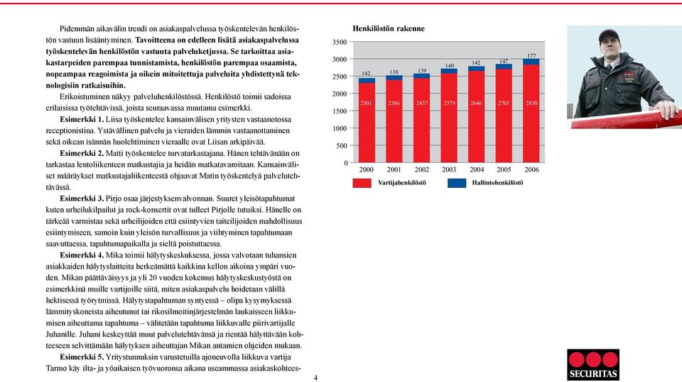 Erikoistuminen näkyy palveluhenkilöstössä. Henkilöstö toimii sadoissa erilaisissa työtehtävissä, joista seuraavassa muutama esimerkki. Esimerkki 1.