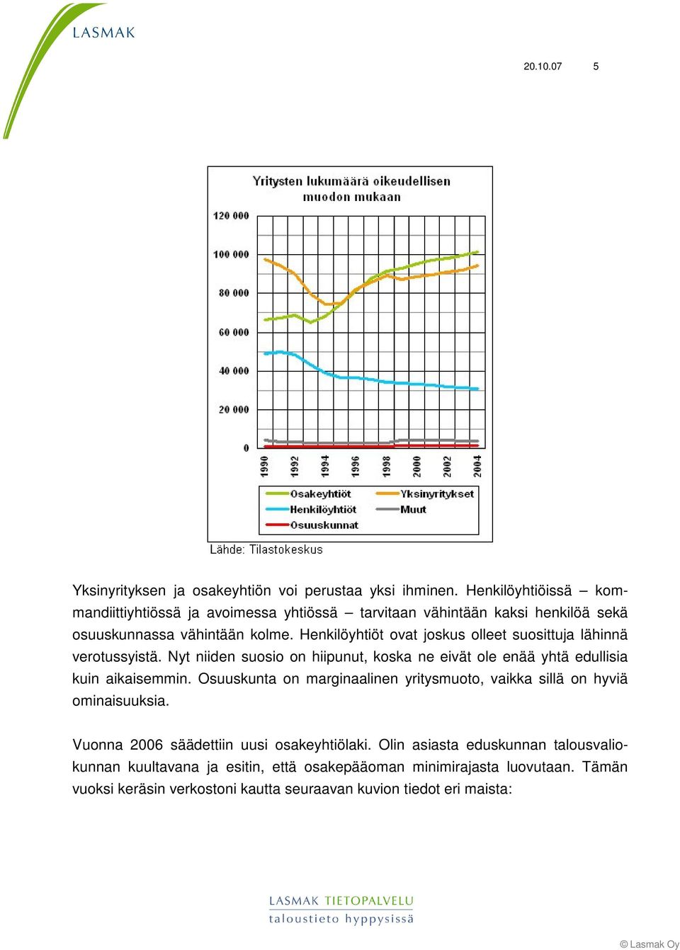 Henkilöyhtiöt ovat joskus olleet suosittuja lähinnä verotussyistä. Nyt niiden suosio on hiipunut, koska ne eivät ole enää yhtä edullisia kuin aikaisemmin.