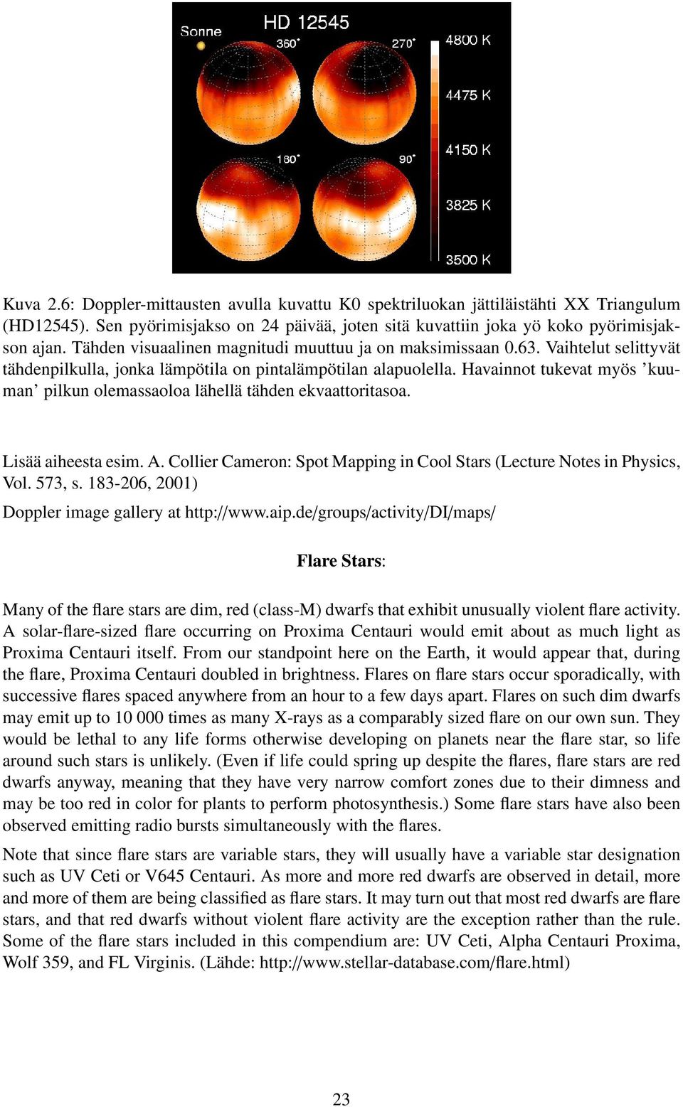 Havainnot tukevat myös kuuman pilkun olemassaoloa lähellä tähden ekvaattoritasoa. Lisää aiheesta esim. A. Collier Cameron: Spot Mapping in Cool Stars (Lecture Notes in Physics, Vol. 573, s.