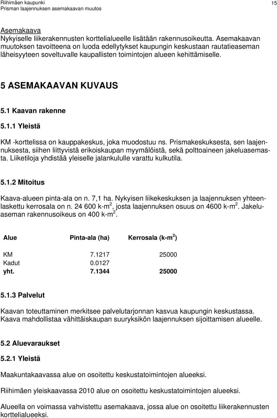 erioisaupan myymälöistä, seä polttoaineen jaeluasemasta Liietiloja yhdistää yleiselle jalanululle varattu ulutila 5 Mitoitus Kaava-alueen pinta-ala on n 7, ha Nyyisen liieesusen ja laajennusen