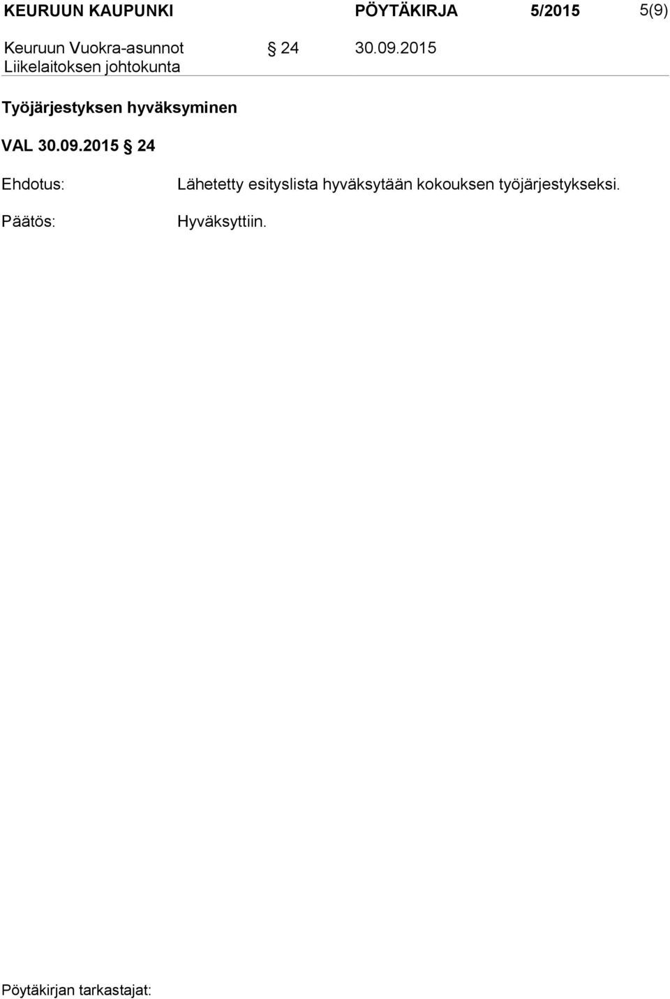 2015 Työjärjestyksen hyväksyminen VAL 30.09.