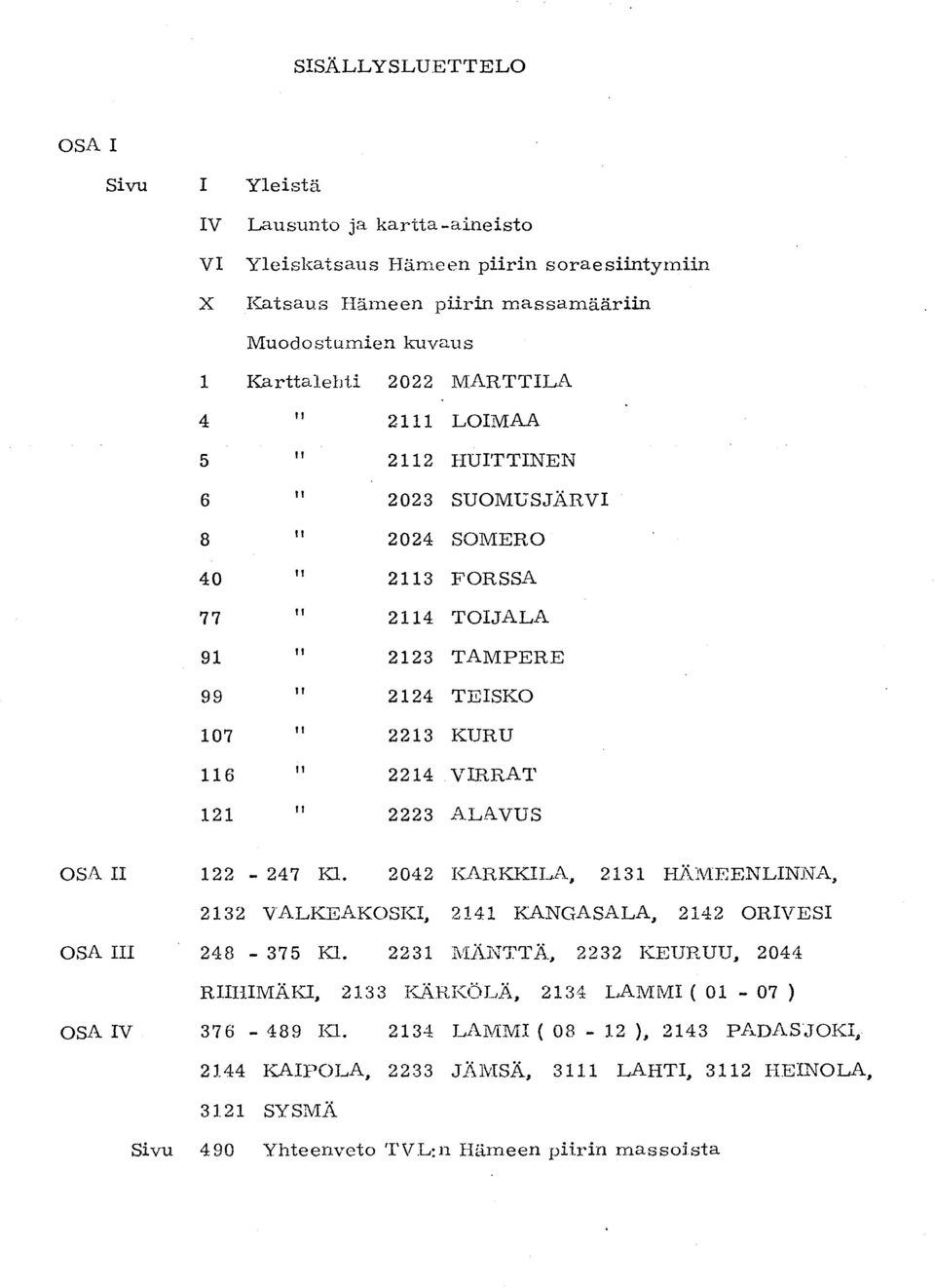 2223 ALAVU S OSA II 122-247 Kl. 2042 KARKKILA., 2131 HÄNIEENLINNA, 2132 VALKEAKOSKI, 2141 KANGASALA, 2142 ORIVES I OSA III 248-375 Kl.