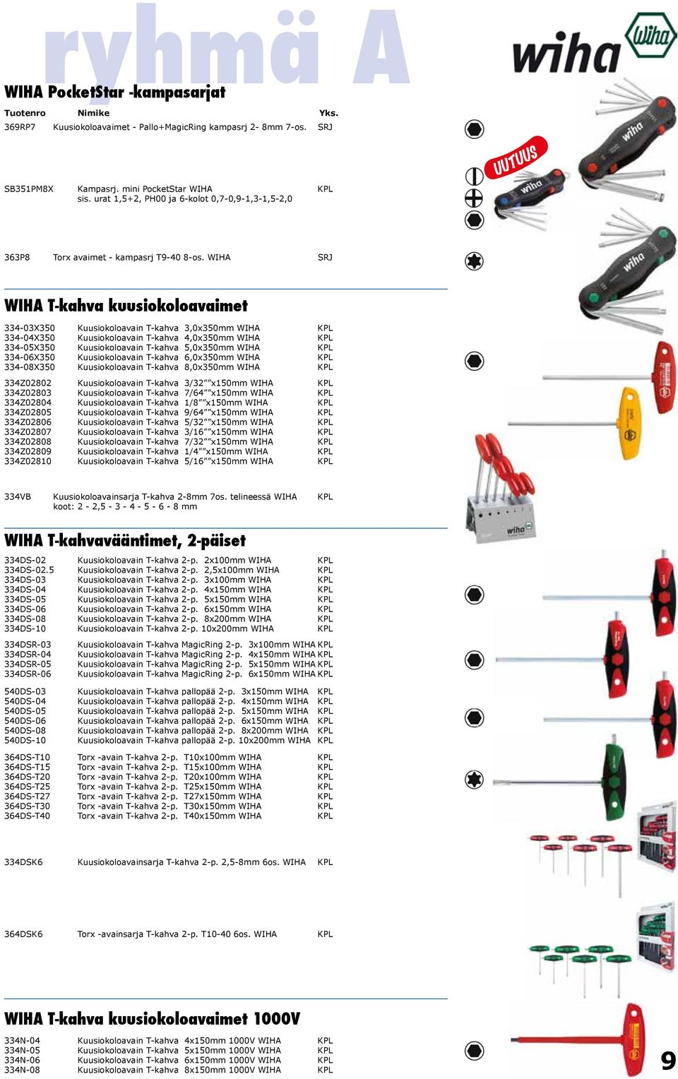 WIHA SRJ 25,91 32,13 WIHA T-kahva kuusiokoloavaimet 334-03X350 Kuusiokoloavain T-kahva 3,0x350mm WIHA KPL 9,38 11,63 334-04X350 Kuusiokoloavain T-kahva 4,0x350mm WIHA KPL 9,38 11,63 334-05X350