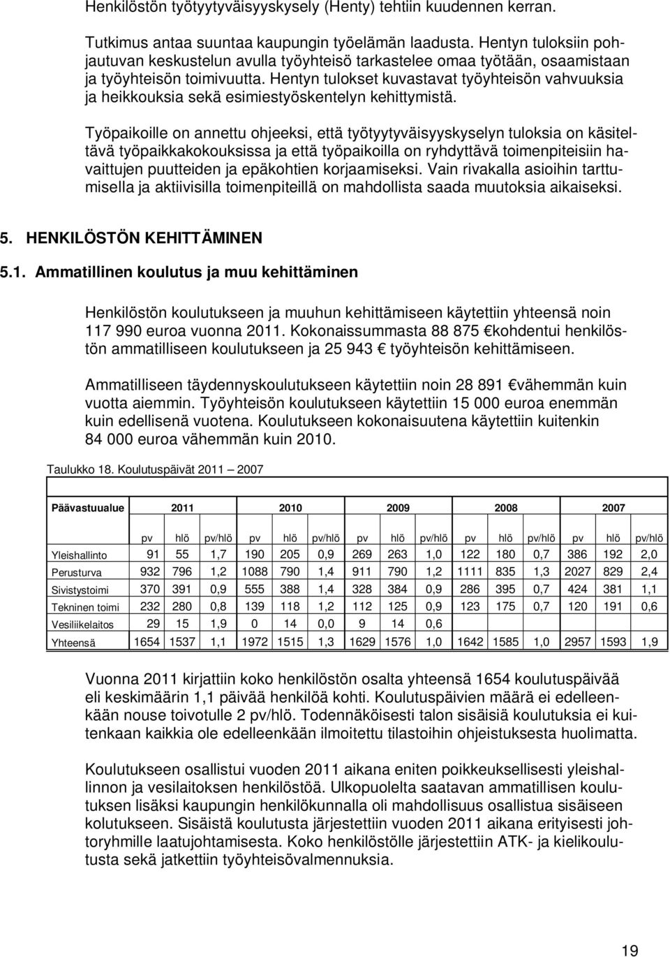 Hentyn tulokset kuvastavat työyhteisön vahvuuksia ja heikkouksia sekä esimiestyöskentelyn kehittymistä.