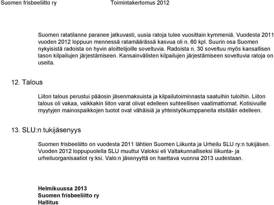 Kansainvälisten kilpailujen järjestämiseen soveltuvia ratoja on useita. 12. Talous Liiton talous perustui pääosin jäsenmaksuista ja kilpailutoiminnasta saatuihin tuloihin.