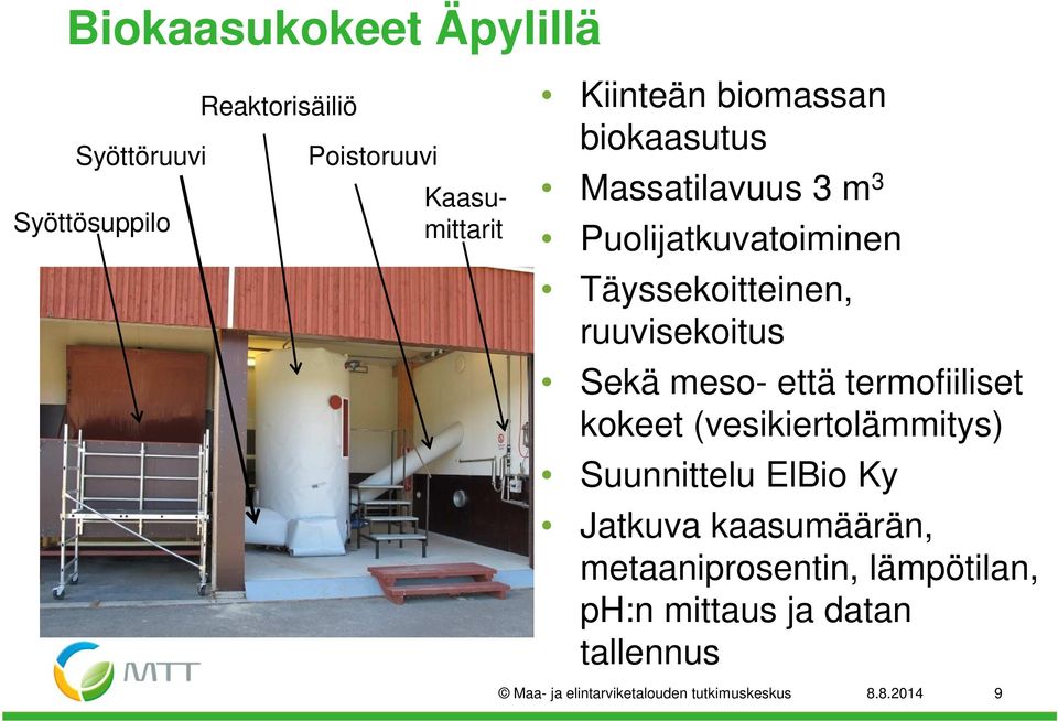 meso- että termofiiliset kokeet (vesikiertolämmitys) Suunnittelu ElBio Ky Jatkuva kaasumäärän,