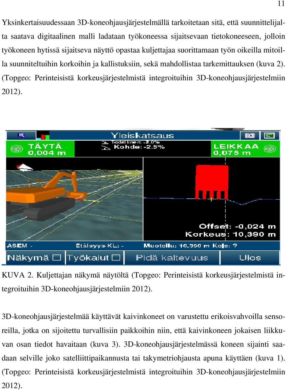 (Topgeo: Perinteisistä korkeusjärjestelmistä integroituihin 3D-koneohjausjärjestelmiin 2012). KUVA 2.