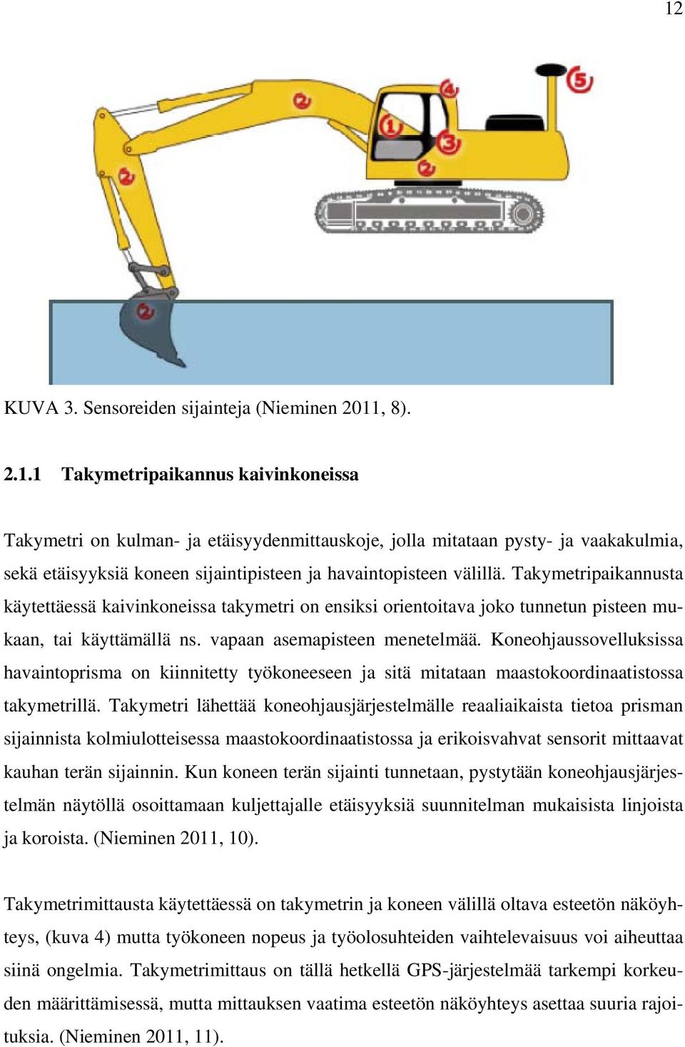 Koneohjaussovelluksissa havaintoprisma on kiinnitetty työkoneeseen ja sitä mitataan maastokoordinaatistossa takymetrillä.