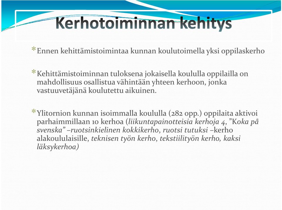 *Ylitornion kunnan isoimmalla koululla (282 opp.
