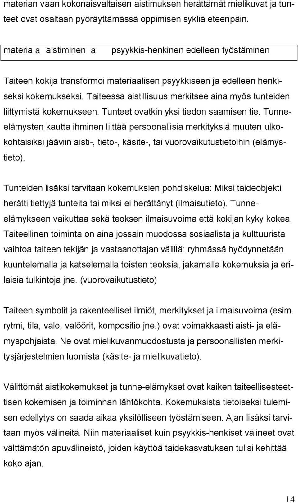 Taiteessa aistillisuus merkitsee aina myös tunteiden liittymistä kokemukseen. Tunteet ovatkin yksi tiedon saamisen tie.