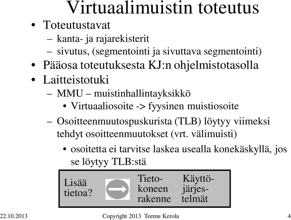 muistiosoite Osoitteenmuutospuskurista (TLB) löytyy viimeksi tehdyt osoitteenmuutokset (vrt.