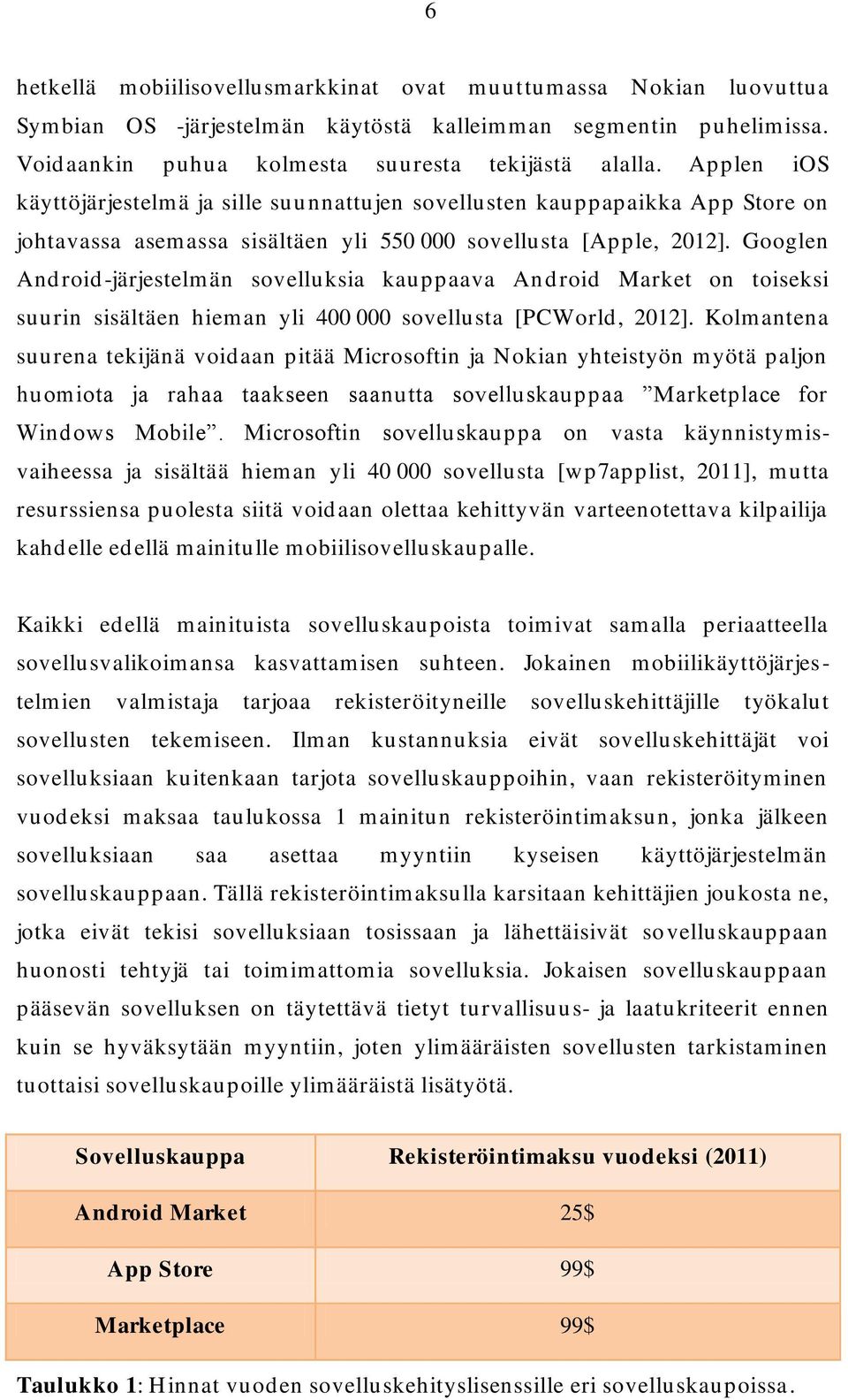 Googlen Android-järjestelmän sovelluksia kauppaava Android Market on toiseksi suurin sisältäen hieman yli 400 000 sovellusta [PCWorld, 2012].
