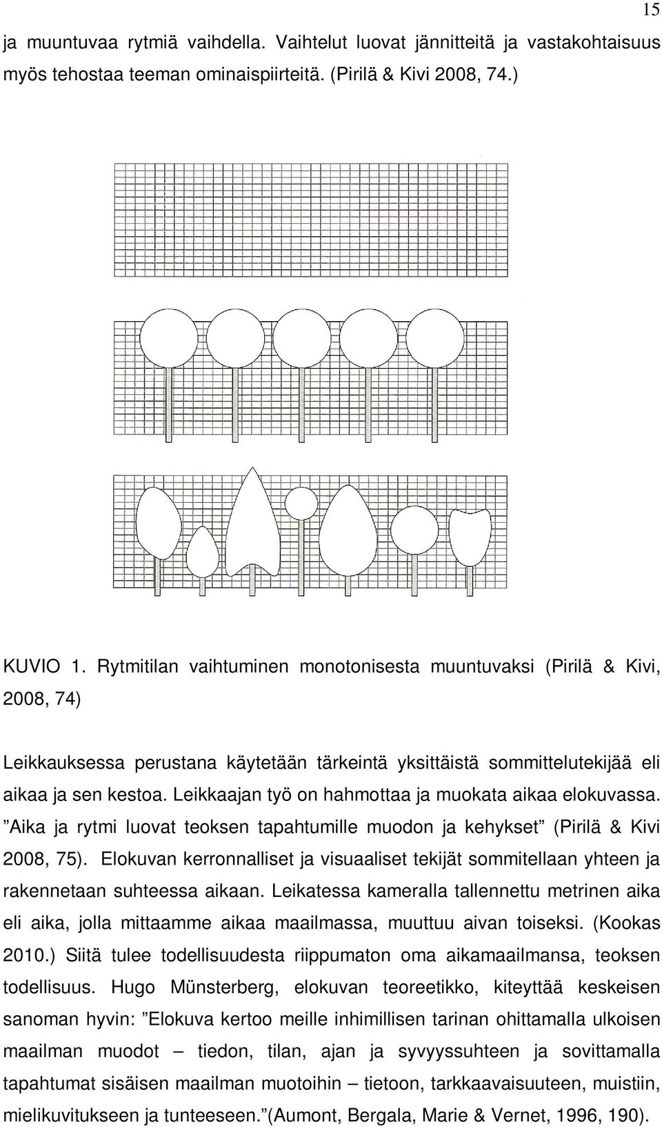 Leikkaajan työ on hahmottaa ja muokata aikaa elokuvassa. Aika ja rytmi luovat teoksen tapahtumille muodon ja kehykset (Pirilä & Kivi 2008, 75).