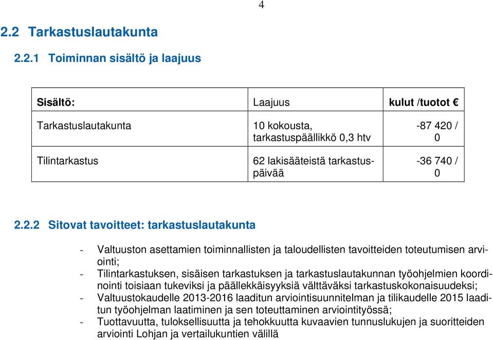 tarkastuslautakunnan työohjelmien koordinointi toisiaan tukeviksi ja päällekkäisyyksiä välttäväksi tarkastuskokonaisuudeksi; - Valtuustokaudelle 2013-2016 laaditun arviointisuunnitelman ja