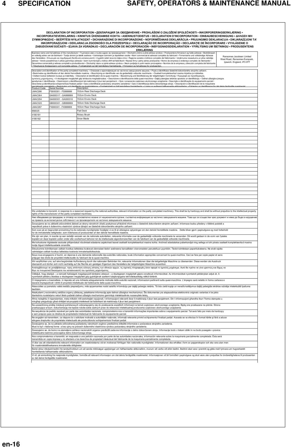 DEKLARACJA ZGODNO CI DLA PODZESPOŁU DECLARAÇÃO DE INCORPORAÇÃO DECLARA IE DE ÎNCORPORARE VYHLÁSENIE O ZABUDOVANÍ SÚ ASTI IZJAVA ZA VGRADNJO DECLARACIÓN DE INCORPORACIÓN INBYGGNADSDEKLARATION