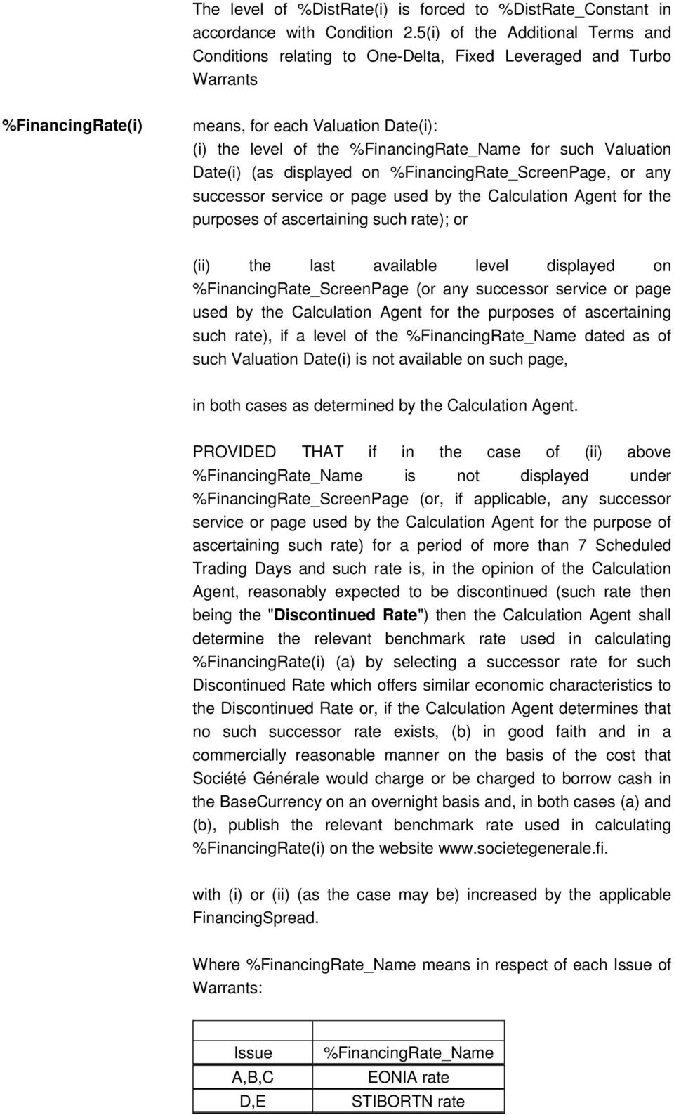 such Valuation Date(i) (as displayed on %FinancingRate_ScreenPage, or any successor service or page used by the Calculation Agent for the purposes of ascertaining such rate); or (ii) the last