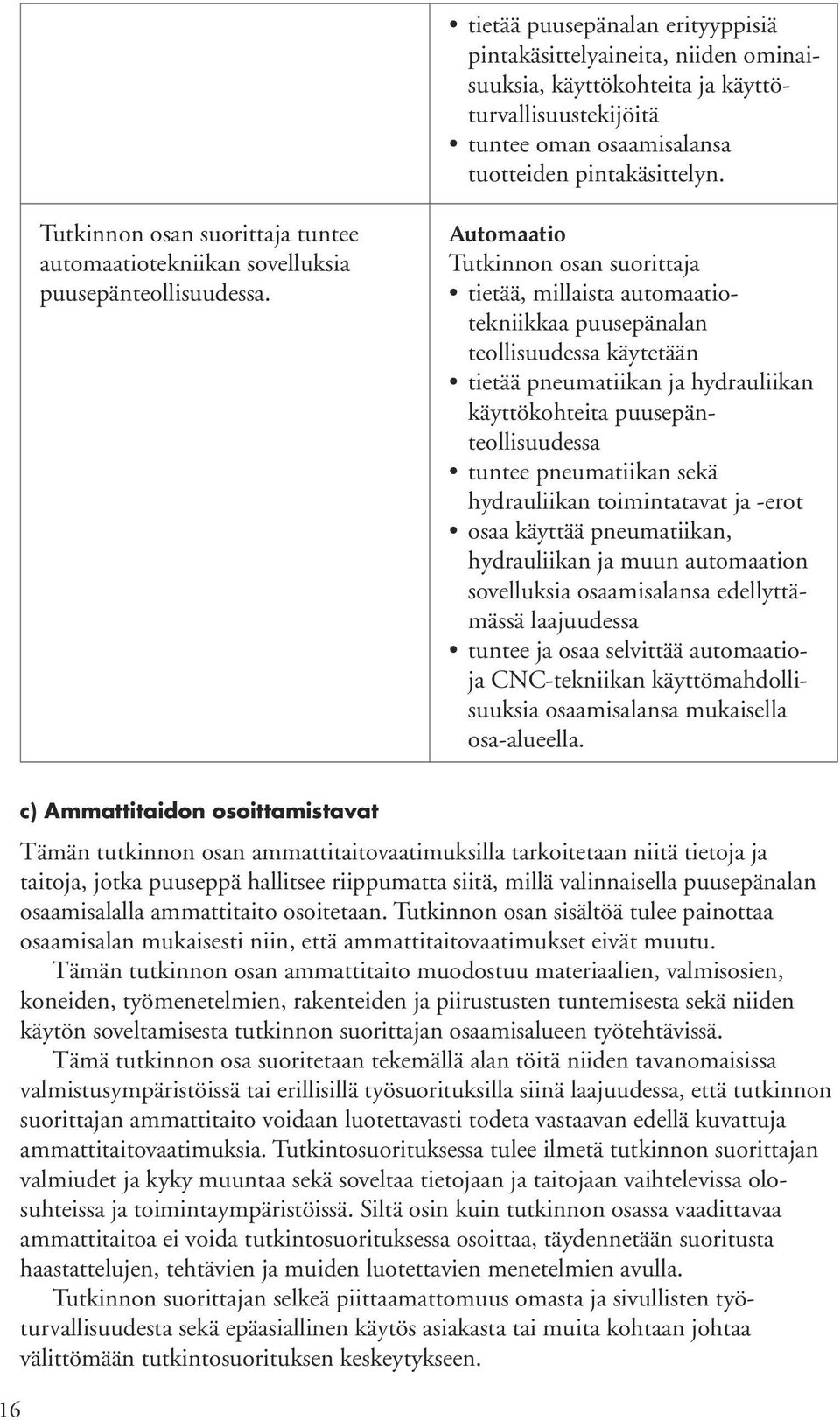 Automaatio tietää, millaista automaatiotekniikkaa puusepänalan teollisuudessa käytetään tietää pneumatiikan ja hydrauliikan käyttökohteita puusepänteollisuudessa tuntee pneumatiikan sekä hydrauliikan