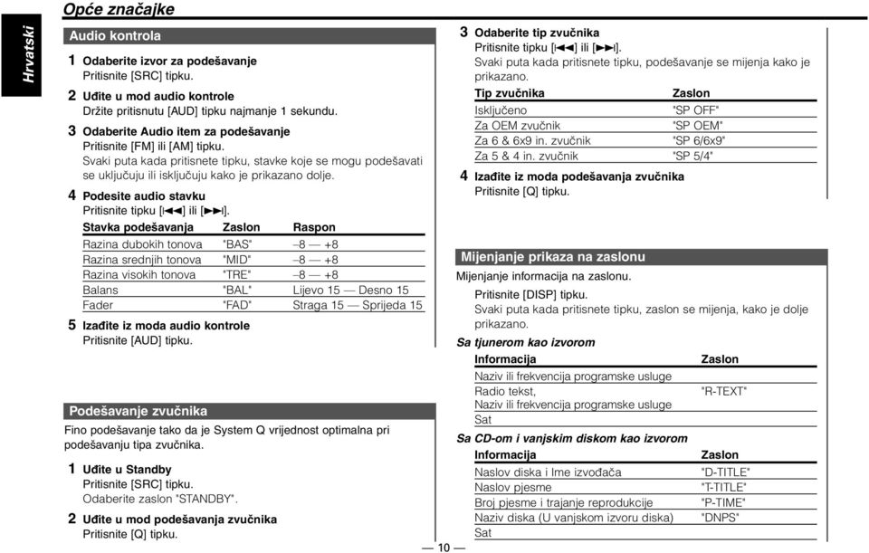 4 Podesite audio stavku Pritisnite tipku [4] ili [ ].