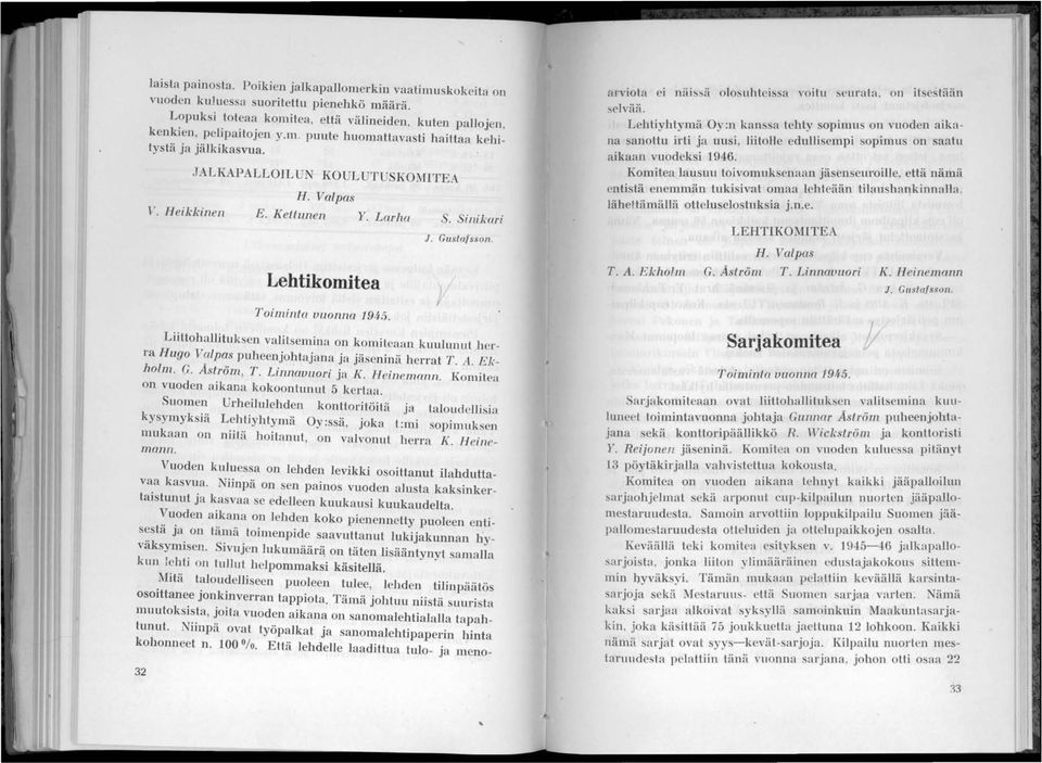 Liittohallituk en valitsemina on komiteaan kuulunut herra Hugo Valpas puheenjohtajana ja jäseninä herrat T. A. Ekholm, G. Aström, T. Linnavuori ja K. Heinemann.