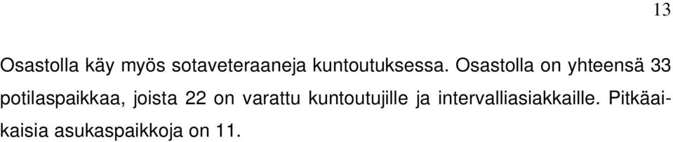 Osastolla on yhteensä 33 potilaspaikkaa, joista