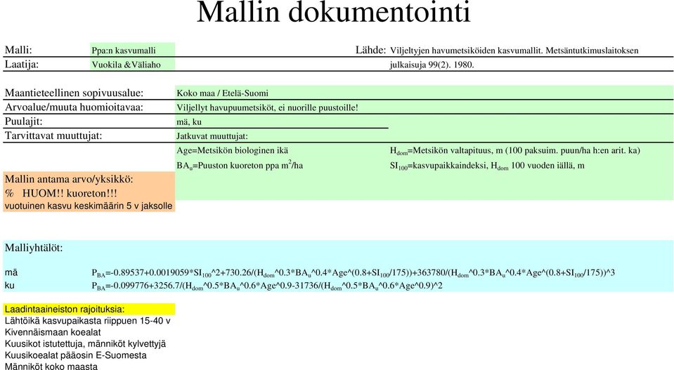 !! vuotuinen kasvu keskimäärin 5 v jaksolle Koko maa / Etelä-Suomi Viljellyt havupuumetsiköt, ei nuorille puustoille!