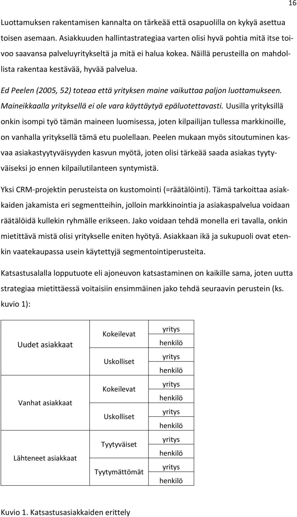 Ed Peelen (2005, 52) toteaa että yrityksen maine vaikuttaa paljon luottamukseen. Maineikkaalla yrityksellä ei ole vara käyttäytyä epäluotettavasti.