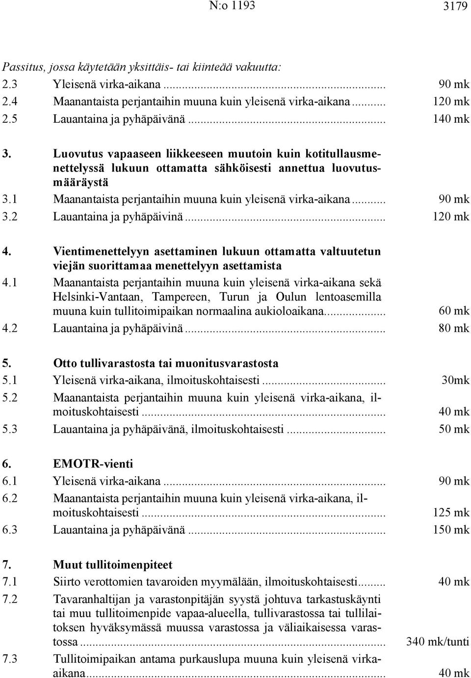 1 Maanantaista perjantaihin muuna kuin yleisenä virka-aikana... 90 mk 3.2 Lauantaina ja pyhäpäivinä... 120 mk 4.