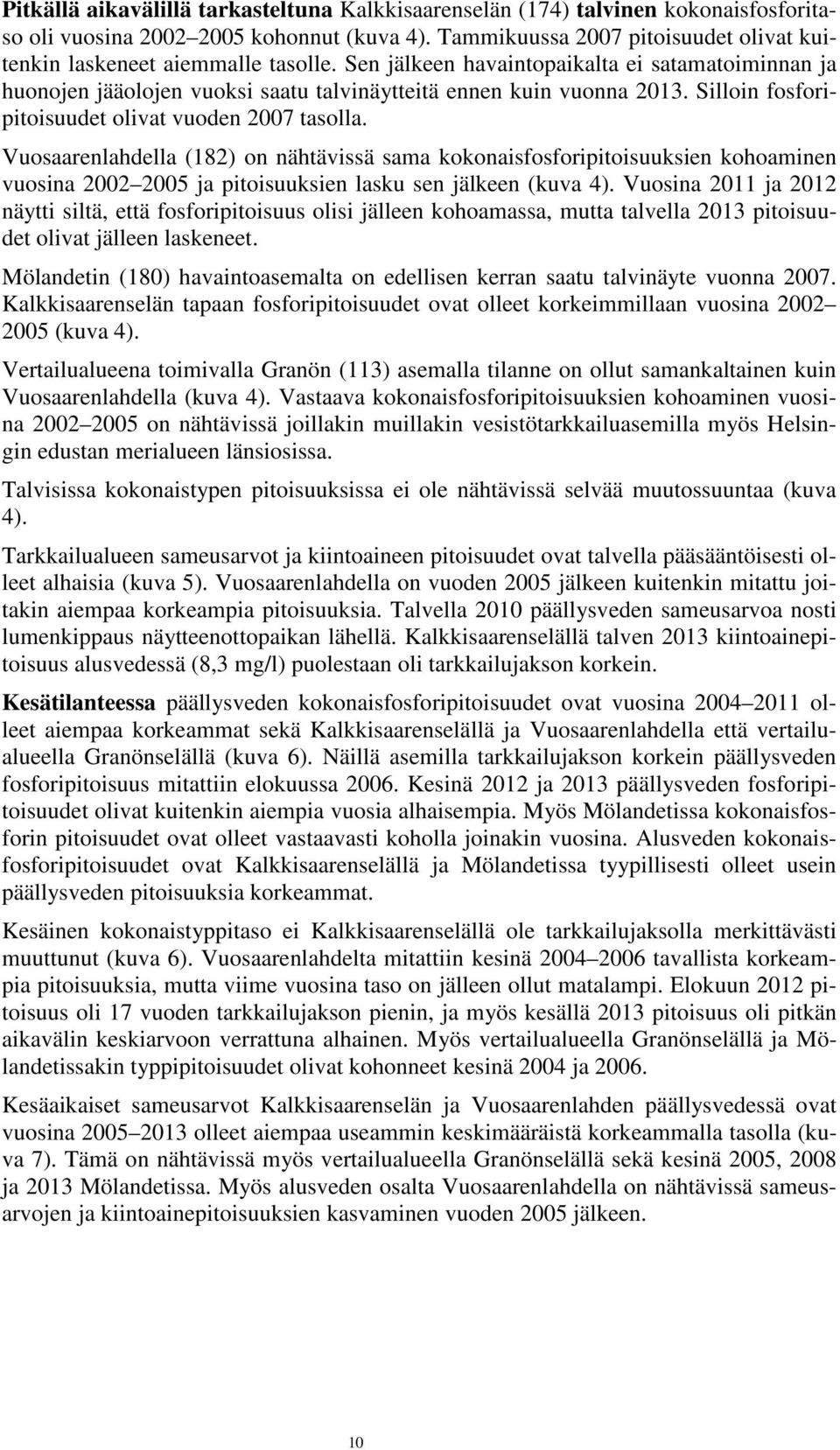 Vuosaarenlahdella (182) on nähtävissä sama kokonaisfosforipitoisuuksien kohoaminen vuosina 22 25 ja pitoisuuksien lasku sen jälkeen (kuva 4).