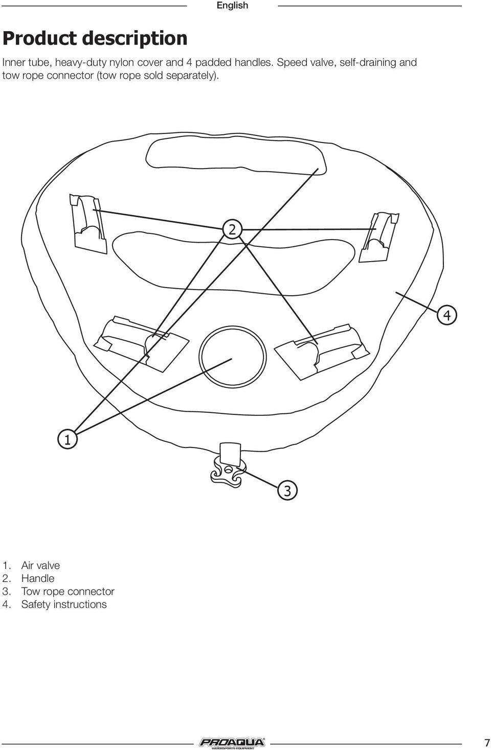 Speed valve, self-draining and tow rope connector (tow rope