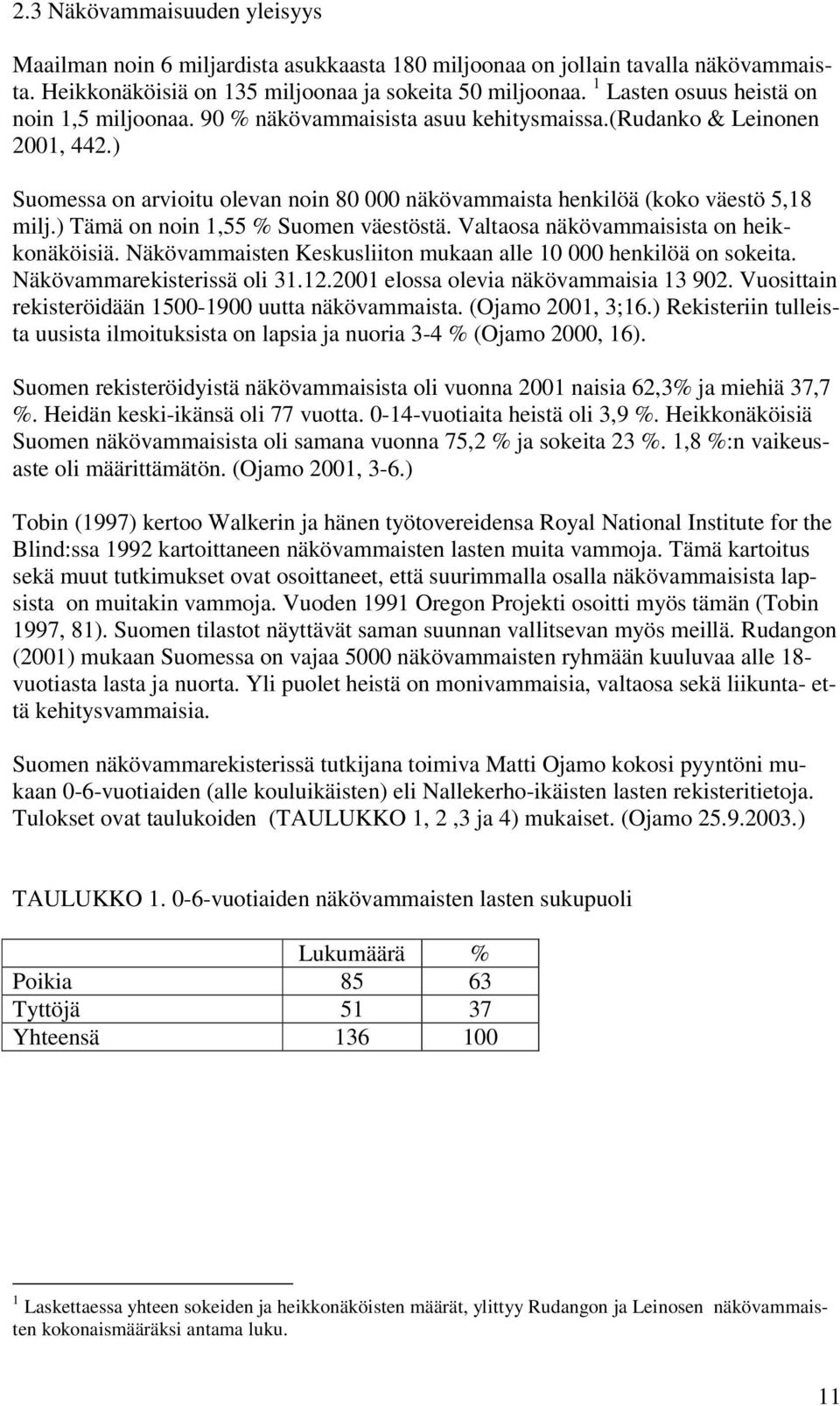 ) Suomessa on arvioitu olevan noin 80 000 näkövammaista henkilöä (koko väestö 5,18 milj.) Tämä on noin 1,55 % Suomen väestöstä. Valtaosa näkövammaisista on heikkonäköisiä.