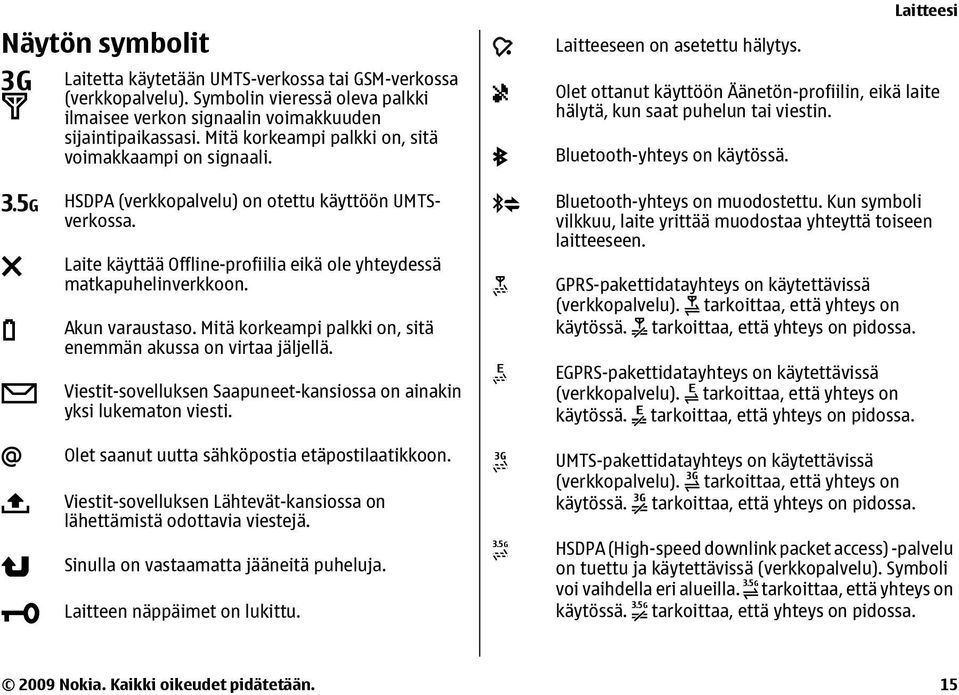 Akun varaustaso. Mitä korkeampi palkki on, sitä enemmän akussa on virtaa jäljellä. Viestit-sovelluksen Saapuneet-kansiossa on ainakin yksi lukematon viesti.