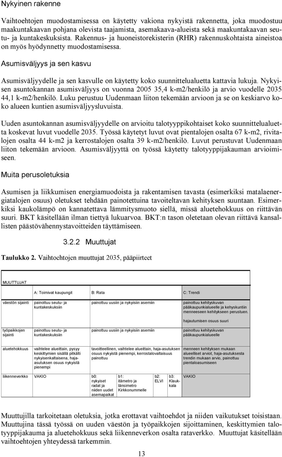 Asumisväljyys ja sen kasvu Asumisväljyydelle ja sen kasvulle on käytetty koko suunnittelualuetta kattavia lukuja.