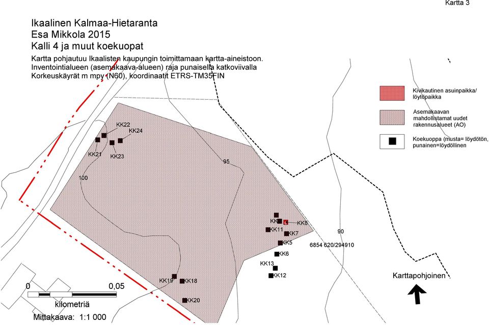 (AO) KK22 KK24 Koekuoppa (musta= löydötön, punainen=löydöllinen KK21 KK23 95 100 KK9