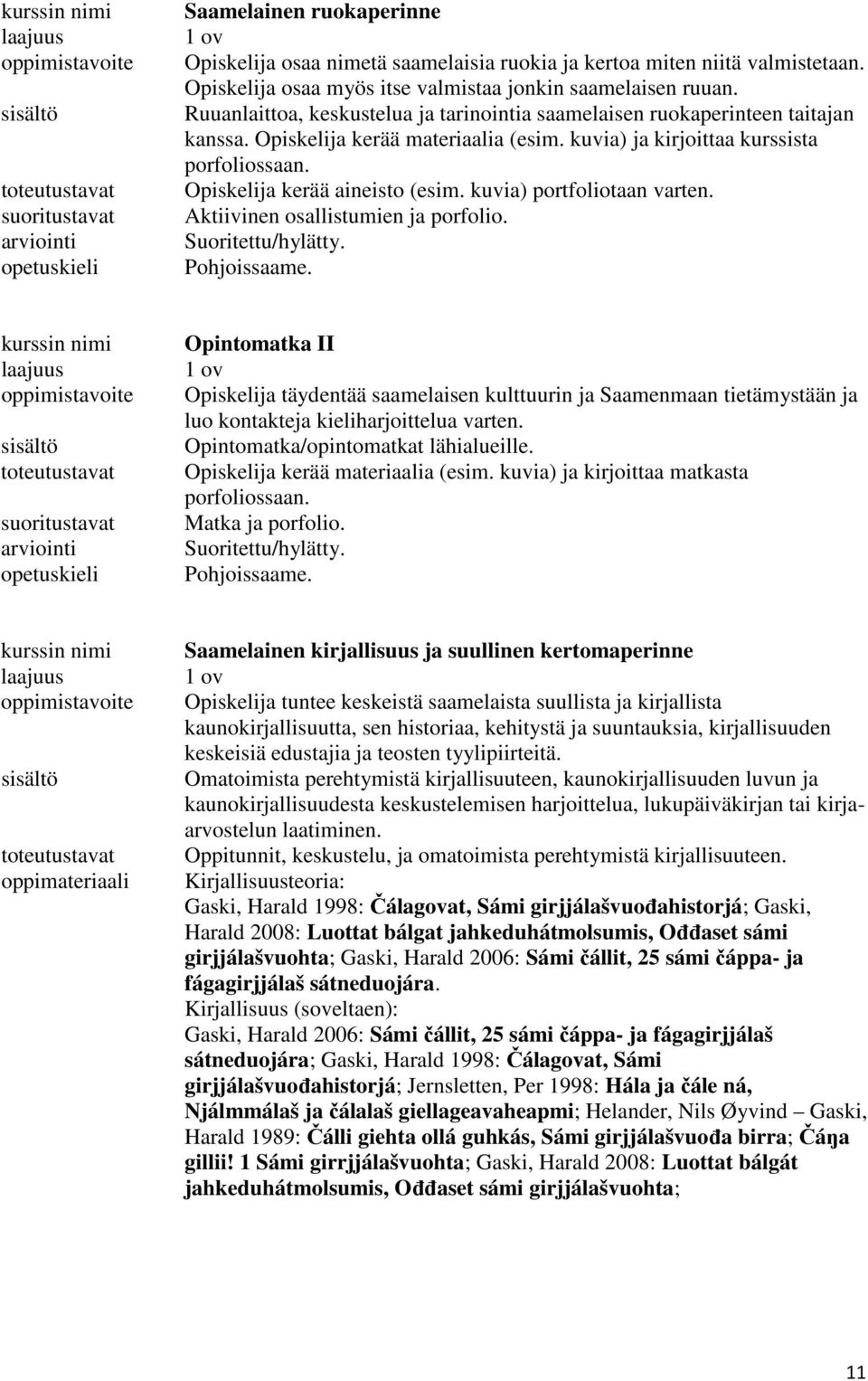 kuvia) portfoliotaan varten. Aktiivinen osallistumien ja porfolio. Suoritettu/hylätty. Pohjoissaame.