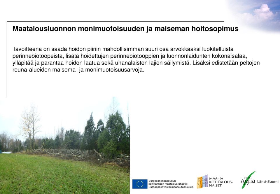perinnebiotooppien ja luonnonlaidunten kokonaisalaa, ylläpitää ja parantaa hoidon laatua sekä