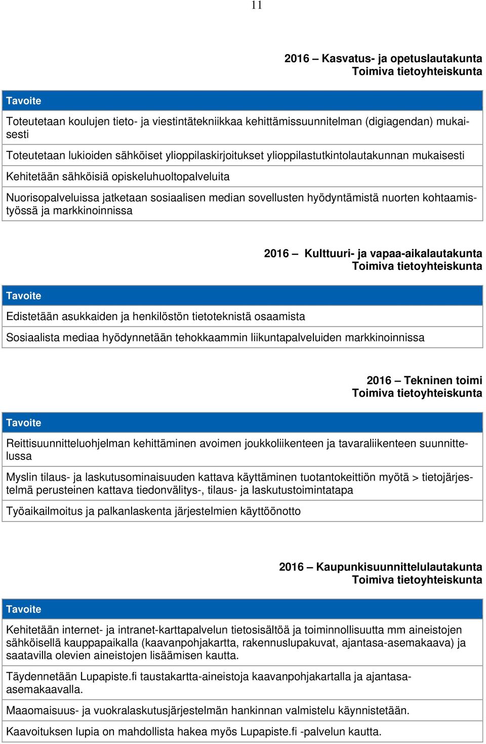 nuorten kohtaamistyössä ja markkinoinnissa 2016 Kulttuuri- ja vapaa-aikalautakunta Toimiva tietoyhteiskunta Tavoite Edistetään asukkaiden ja henkilöstön tietoteknistä osaamista Sosiaalista mediaa