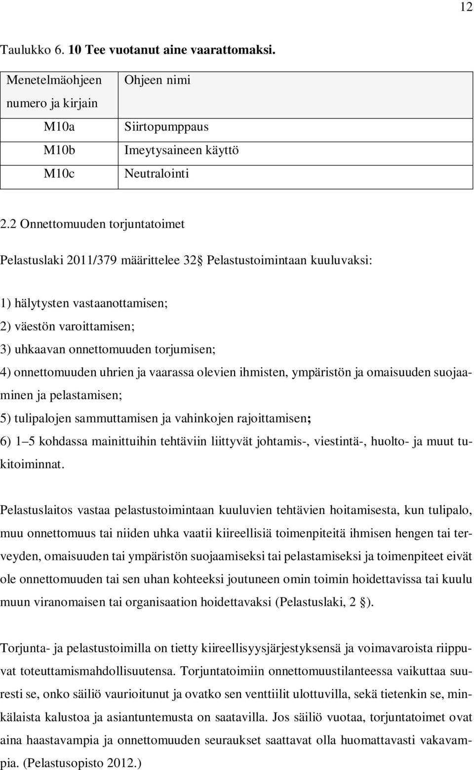 onnettomuuden uhrien ja vaarassa olevien ihmisten, ympäristön ja omaisuuden suojaaminen ja pelastamisen; 5) tulipalojen sammuttamisen ja vahinkojen rajoittamisen; 6) 1 5 kohdassa mainittuihin