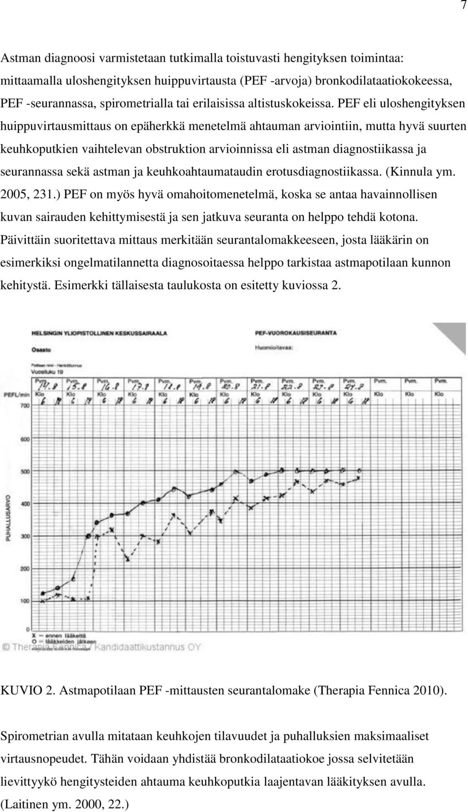 PEF eli uloshengityksen huippuvirtausmittaus on epäherkkä menetelmä ahtauman arviointiin, mutta hyvä suurten keuhkoputkien vaihtelevan obstruktion arvioinnissa eli astman diagnostiikassa ja