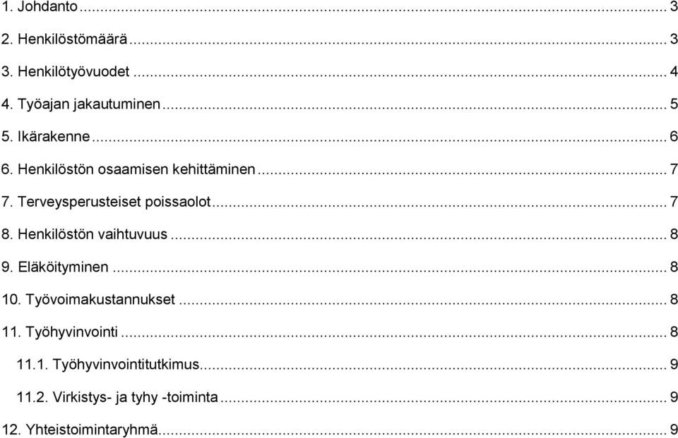 Henkilöstön vaihtuvuus... 8 9. Eläköityminen... 8 10. Työvoimakustannukset... 8 11. Työhyvinvointi.