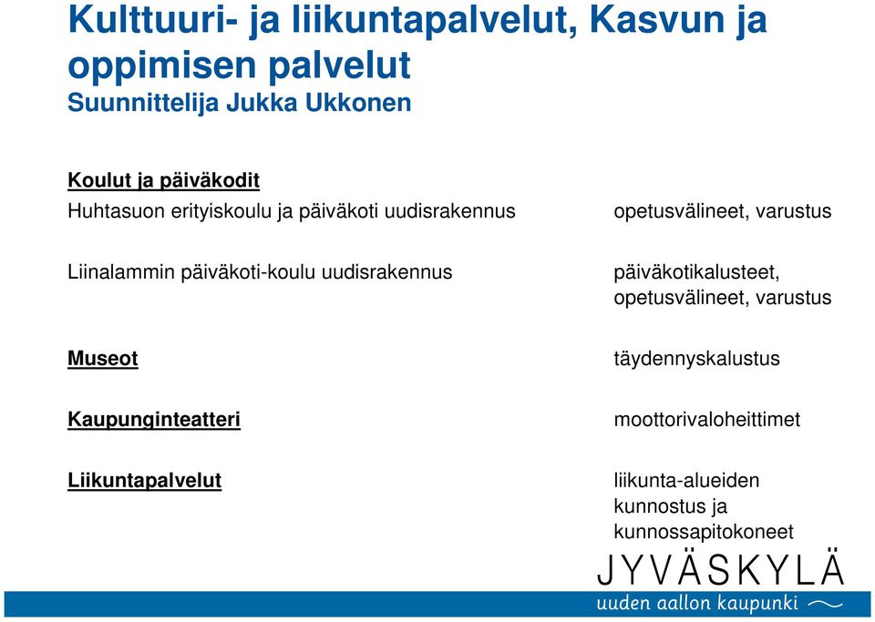 päiväkoti-koulu uudisrakennus päiväkotikalusteet, opetusvälineet, varustus Museot täydennyskalustus