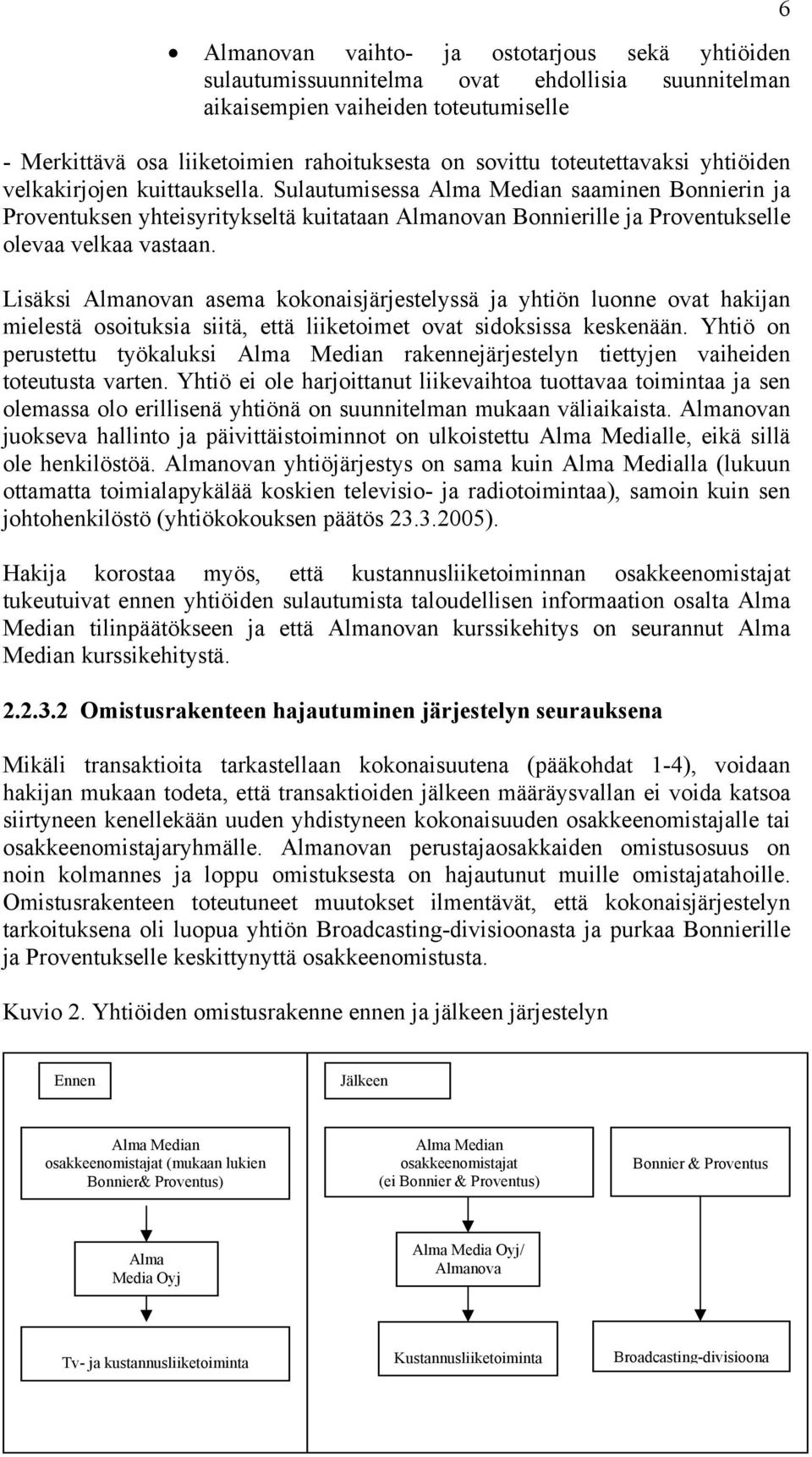 Sulautumisessa Alma Median saaminen Bonnierin ja Proventuksen yhteisyritykseltä kuitataan Almanovan Bonnierille ja Proventukselle olevaa velkaa vastaan.