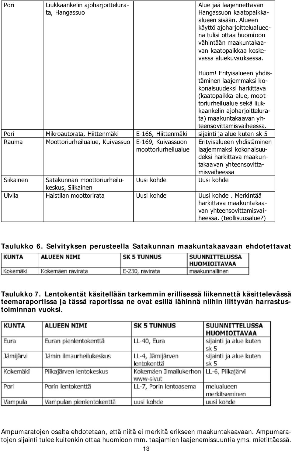 Erityisalueen yhdistäminen laajemmaksi kokonaisuudeksi harkittava (kaatopaikka-alue, moottoriurheilualue sekä liukkaankelin ajoharjoittelurata) maakuntakaavan yhteensovittamisvaiheessa.