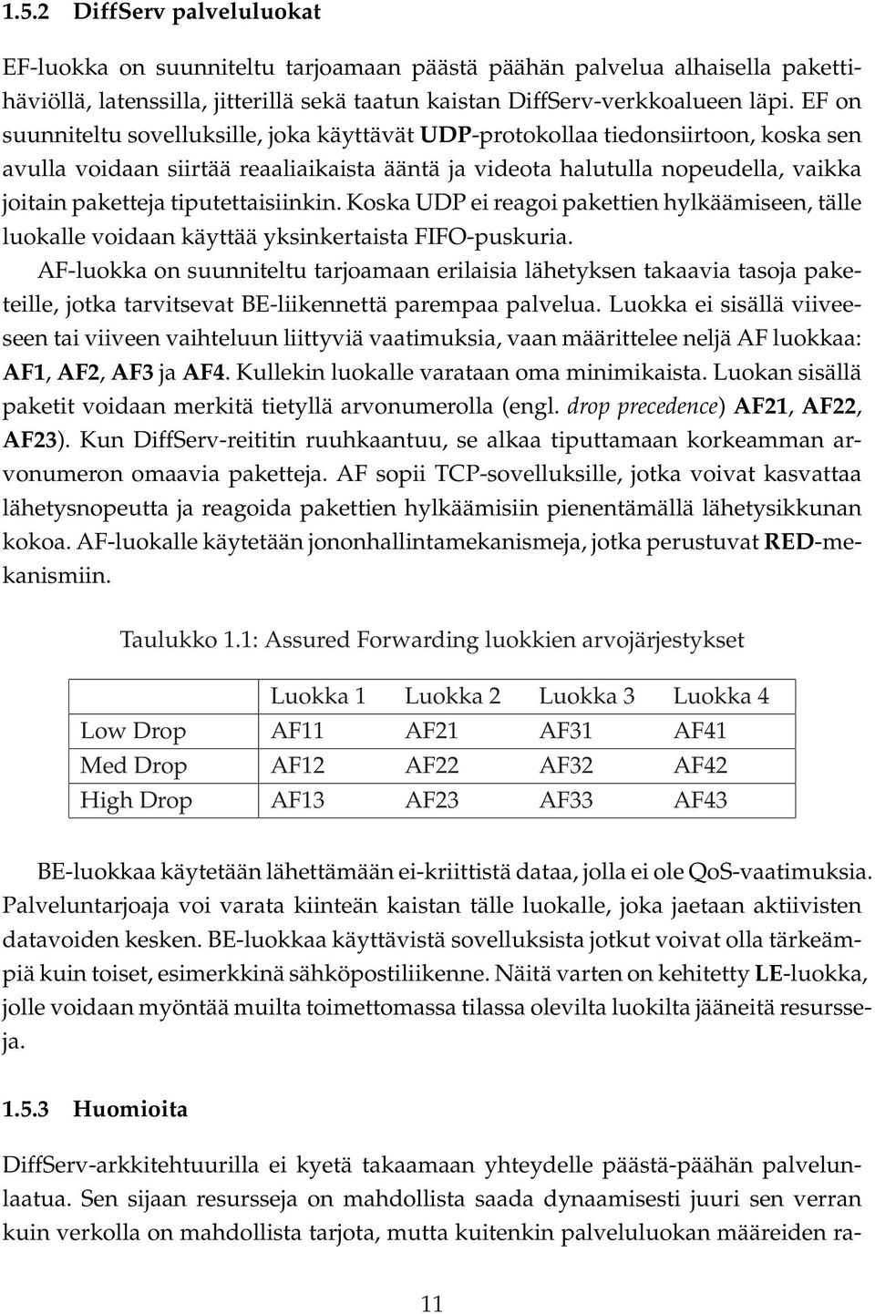 tiputettaisiinkin. Koska UDP ei reagoi pakettien hylkäämiseen, tälle luokalle voidaan käyttää yksinkertaista FIFO-puskuria.