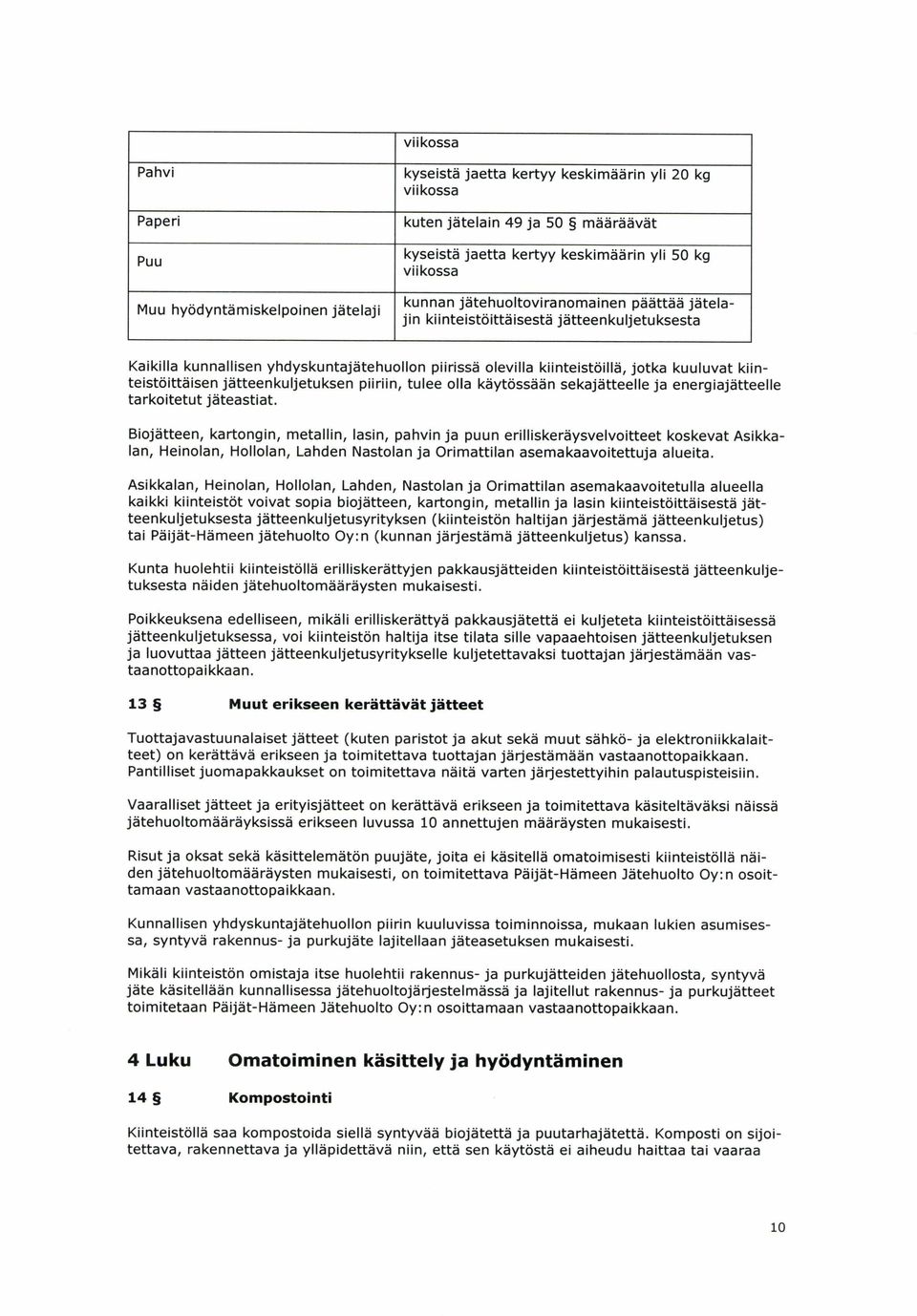 kiinteistöittäisen jätteenkuljetuksen piiriin, tulee olla käytössään sekajätteelle ja energiajätteelle tarkoitetut jäteastiat.